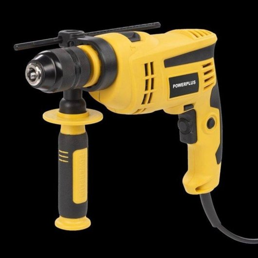 Taladro Percutor PowerPlus 1050 W con Cable, Portabrocas Sin Llave y Empuñadura Auxiliar