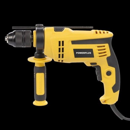 Taladro Percutor PowerPlus 1050 W con Cable, Portabrocas Sin Llave y Empuñadura Auxiliar