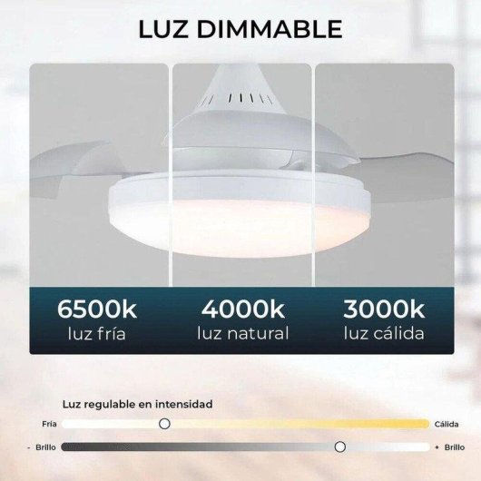 Ventoinha de Teto com Luz Karawan 40cm LED 4 Velocidades Pás Retráteis Comando