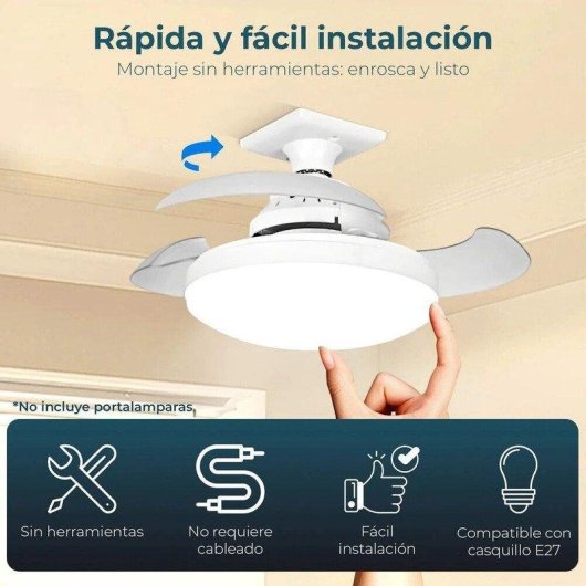 Ventoinha de Teto com Luz Karawan 40cm LED 4 Velocidades Pás Retráteis Comando