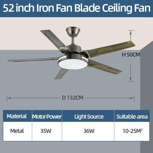 Deckenventilator mit Licht Autrucker 52'' LED 6 Stufen DC-Motor Leise Reversibel