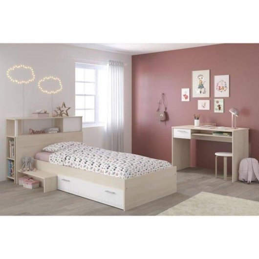 Set Camera Bambini 3 Pezzi Parisot Charlemagne Letto 90x190 + Scrivania Acacia Chiaro