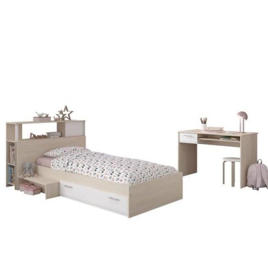 Set Camera Bambini 3 Pezzi Parisot Charlemagne Letto 90x190 + Scrivania Acacia Chiaro