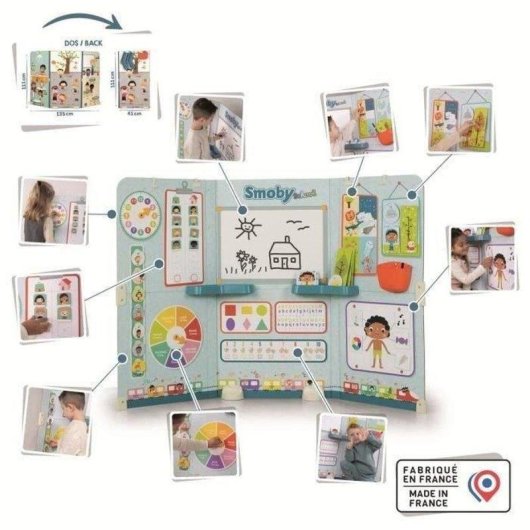 Tableau Jeu Éducatif Pliable Smoby School avec Horloge et 38 Cartes