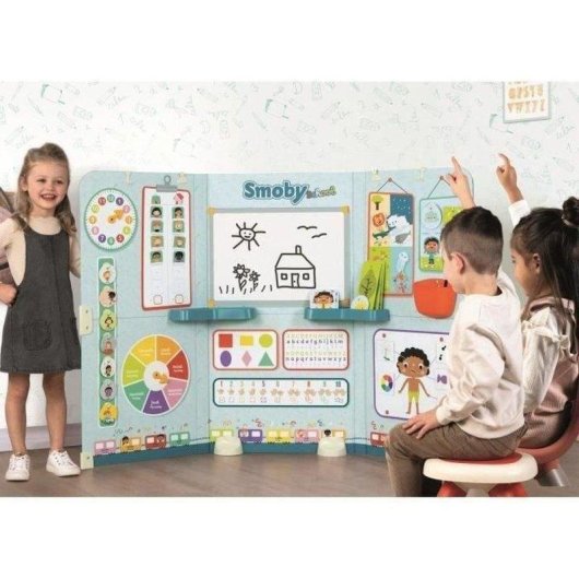 Tableau Jeu Éducatif Pliable Smoby School avec Horloge et 38 Cartes