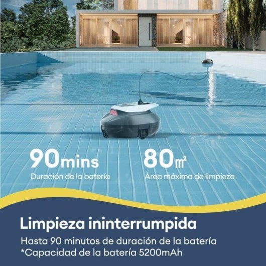 Robot Limpiafondos Piscina Ultenic Sans Fil 90min 80m²