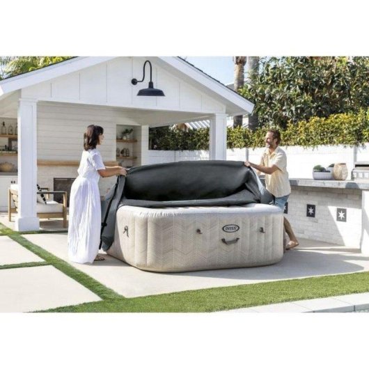 Cubierta Térmica Intex PureSpa Cuadrada 6 Plazas Espuma Alta Densidad Gris Oscuro