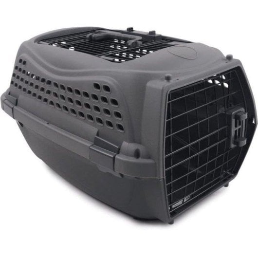 Transportín MPETS Eco Giro Talla S Plástico Gris con Puerta Metálica y Ventilación