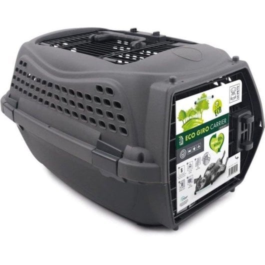 Transportín MPETS Eco Giro Talla S Plástico Gris con Puerta Metálica y Ventilación