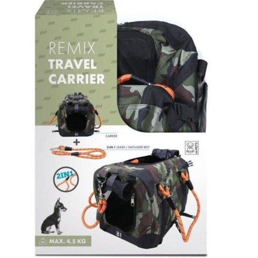 Transportador MPETS Remix 2 em 1 Dobrável Cães e Gatos Camuflagem Laranja Rede
