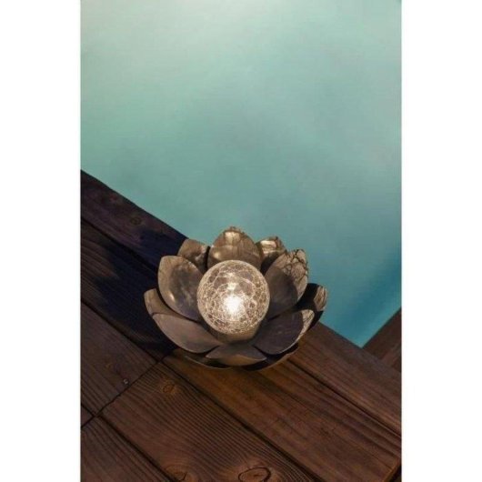 Lámpara Solar Decorativa Galix Nenúfar 25 cm Metal Gris LED Blanco IP44