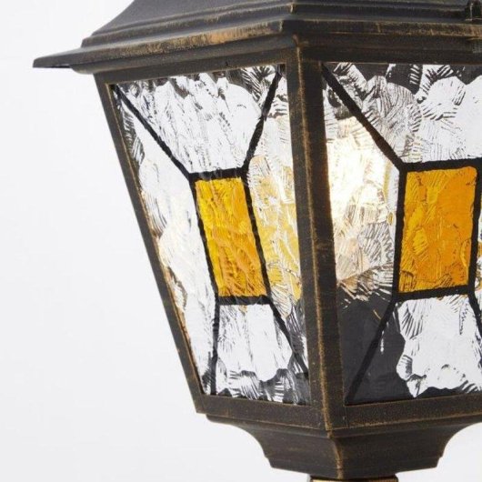 Farol Exterior Brilliant Janel Báculo Negro Dorado Cristal Texturizado IP44