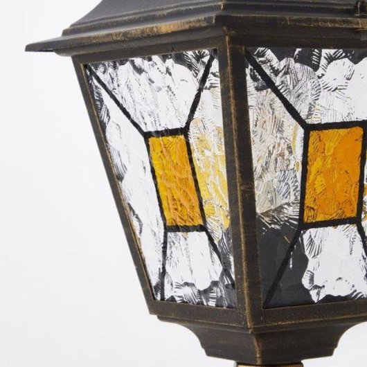 Farol Exterior Brilliant Janel Báculo Negro Dorado Cristal Texturizado IP44