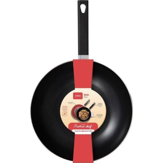 Poêle Wok Livoo MEP156R 32 cm Antiadherente Induction Poignée Silicone Rouge