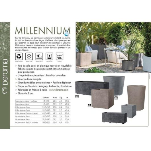 Bac à fleurs Deroma Millennium 80 L 49 cm Marron avec Réserve d'Eau 5 L