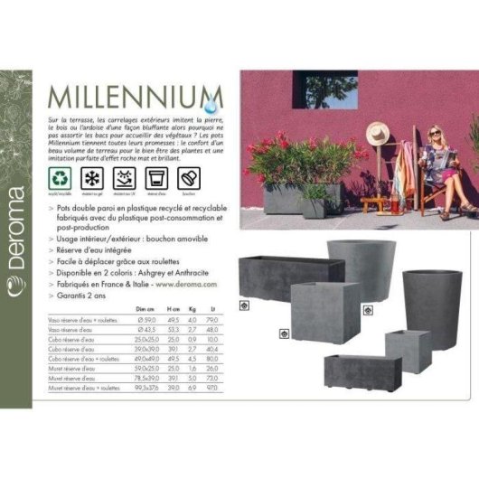 Jardinière Mûr Deroma Muret Millennium R 99x39 cm Anthracite 97L