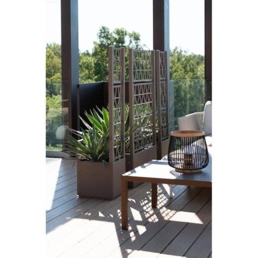 Macetero Stefanplast Ethica Cuadrado Exterior Taupe 38 L Enrejado Efecto Madera