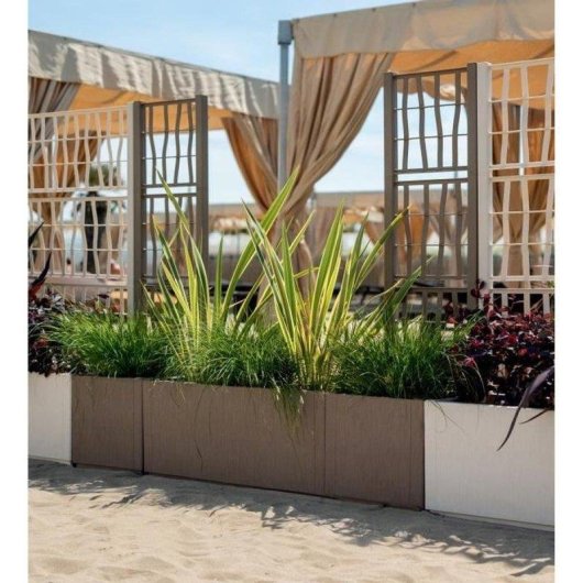 Macetero Stefanplast Ethica Cuadrado Exterior Taupe 38 L Enrejado Efecto Madera