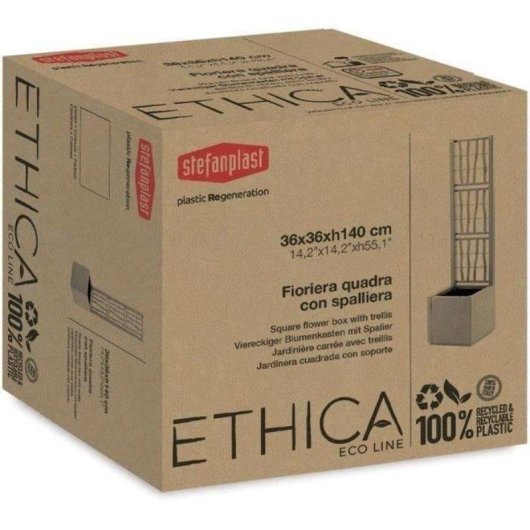 Macetero Stefanplast Ethica Cuadrado Exterior Taupe 38 L Enrejado Efecto Madera