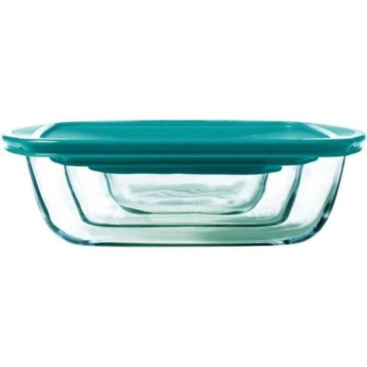 Set 3 Vasche Rettangolari Pyrex Cook & Store Vetro Borosilicato Coperchi Blu