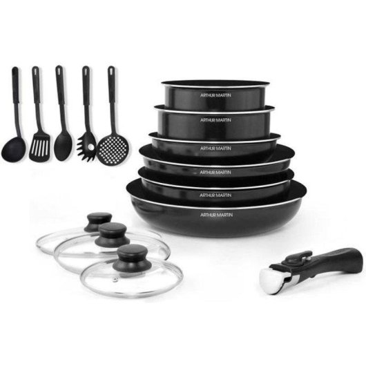 Set pentole Arthur Martin 15 pezzi alluminio nero antiaderente induzione