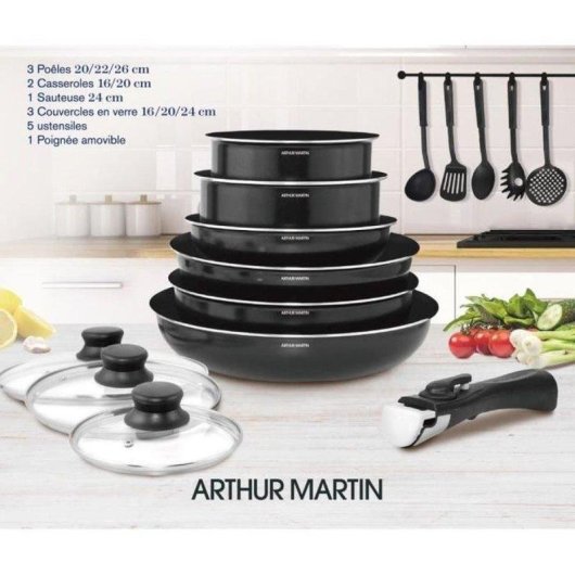 Set pentole Arthur Martin 15 pezzi alluminio nero antiaderente induzione