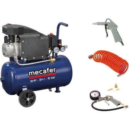 Compressor de Ar Mecafer 24L 2 HP 8 Bar com Rodas e Kit de Acessórios
