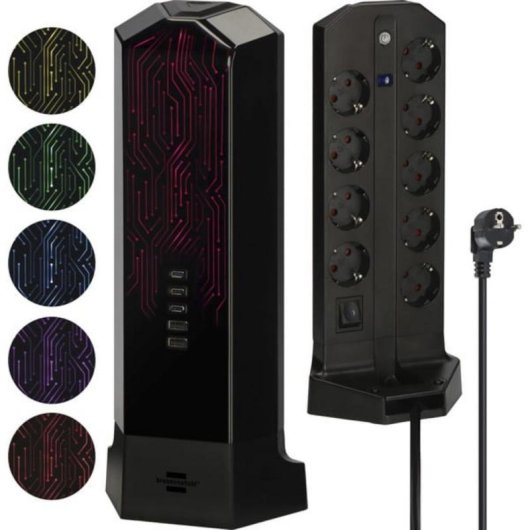Multiprise Brennenstuhl Gaming Tower 9 prises USB-A USB-C RGB Wi-Fi