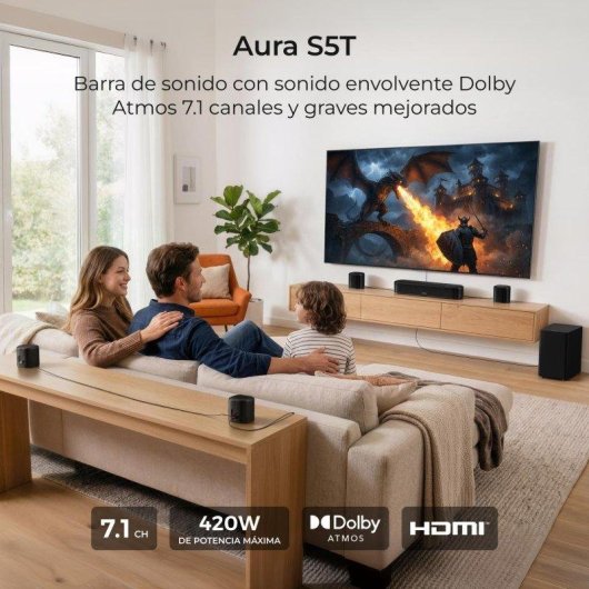 Barra de Sonido Ultimea Aura S5T 7.1 420W Bluetooth HDMI eARC Dolby Atmos