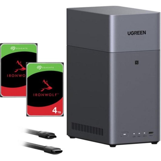 NAS UGREEN 2 bahías 7,8TB 4GB RAM HDMI USB-C RAID 0/1 JBOD compacto