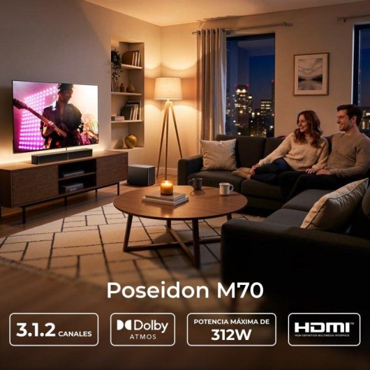 Barra de Sonido Ultimea Poseidon M70 3.1.2 312W Bluetooth 6.0 Subwoofer Inalámbrico Dolby Atmos