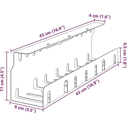 Bandeja de gestión de cables vidaXL acero blanco 43 x 9 x 11,5 cm