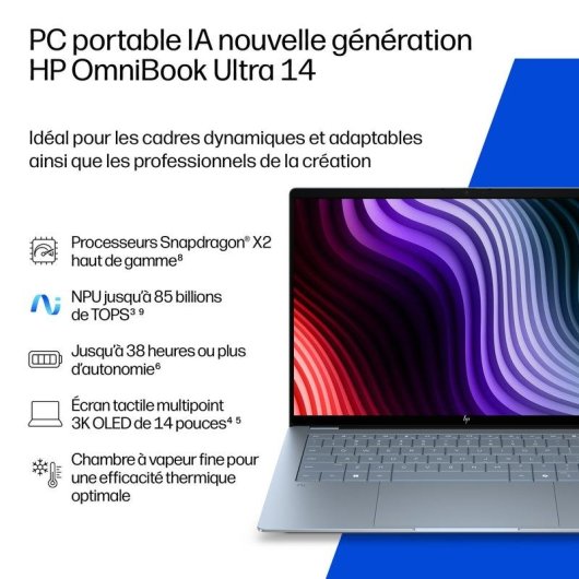 Ordinateur portable HP OmniBook Ultra 14-kg0004nf 14" Snapdragon X2 Elite 64GB 2TB SSD Adreno Windows 11 Home