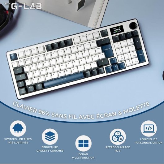 Clavier The G-Lab Keyz Elite 450 compact RGB avec écran LCD AZERTY français