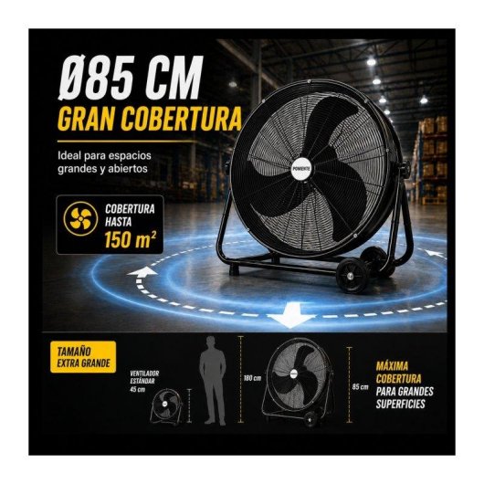 Ventilador Industrial Bilake 240W 3 Velocidades Alto Caudal con Ruedas y Cabezal Orientable