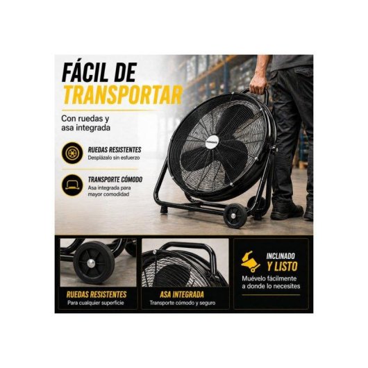 Ventilador Industrial Bilake 240W 3 Velocidades Alto Caudal con Ruedas y Cabezal Orientable