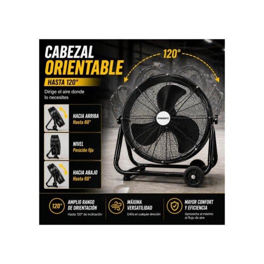 Ventilador Industrial Bilake 240W 3 Velocidades Alto Caudal con Ruedas y Cabezal Orientable