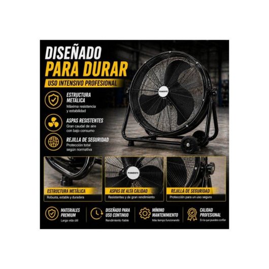Ventilador Industrial Bilake 240W 3 Velocidades Alto Caudal con Ruedas y Cabezal Orientable