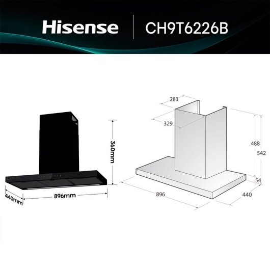 Campana extractora Hisense con motor inverter extracción 90cm y control táctil