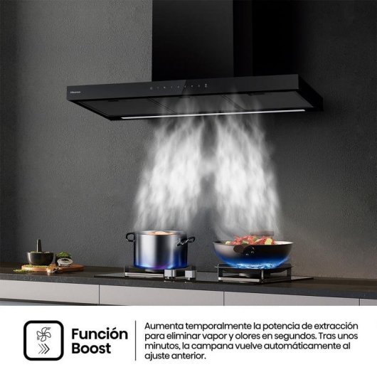 Campana extractora Hisense con motor inverter extracción 90cm y control táctil