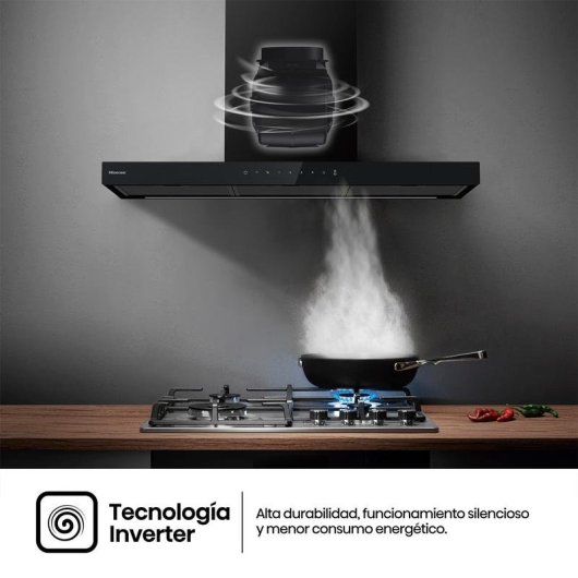 Campana extractora Hisense con motor inverter extracción 90cm y control táctil