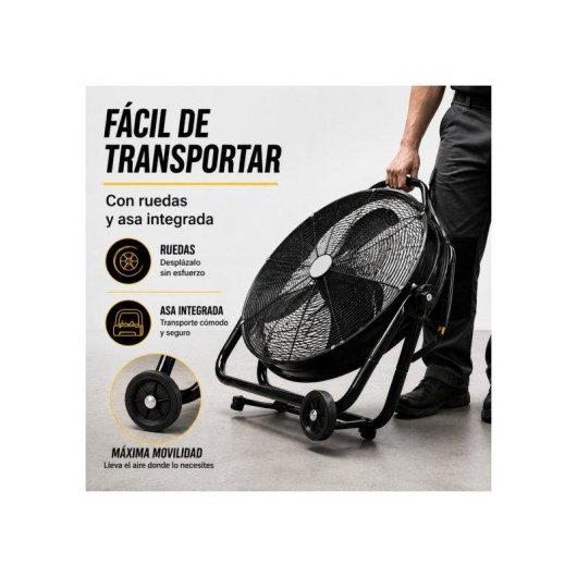 Ventilador Industrial Bilake 180W 64cm 3 Velocidades Cabezal Orientable con Ruedas