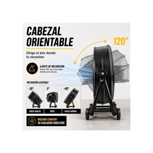 Ventilador Industrial Bilake 180W 64cm 3 Velocidades Cabezal Orientable con Ruedas