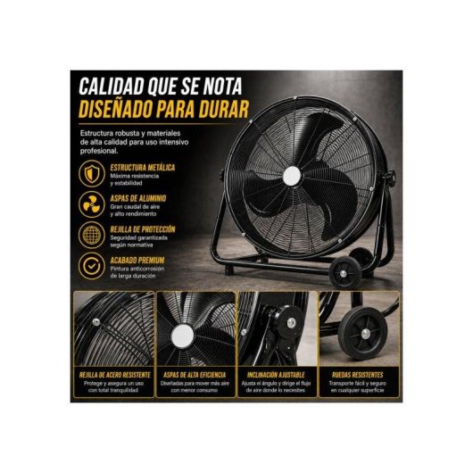Ventilador Industrial Bilake 180W 64cm 3 Velocidades Cabezal Orientable con Ruedas