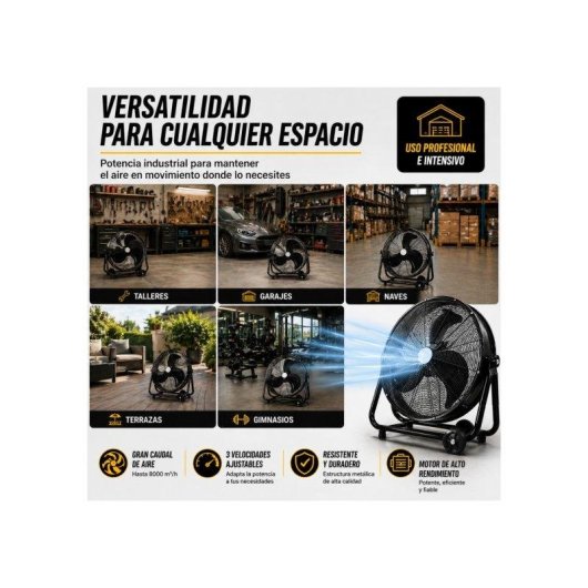 Ventilador Industrial Bilake 180W 64cm 3 Velocidades Cabezal Orientable con Ruedas