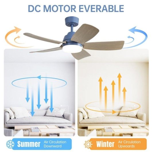 Ventilatore da Soffitto con Luce Welltin T3218P283238 22W 107cm Motore DC Silenzioso Telecomando