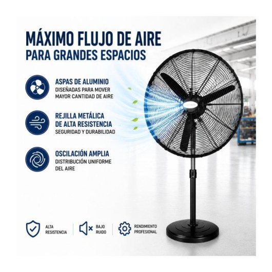 Ventilador de Pie Industrial Bilake Tormenta 240W 71cm 3 Velocidades Oscilante Altura Regulable