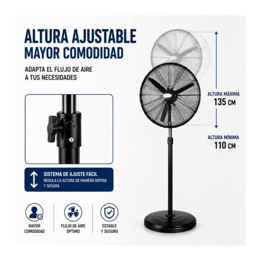 Ventilador de Pie Industrial Bilake Tormenta 240W 71cm 3 Velocidades Oscilante Altura Regulable