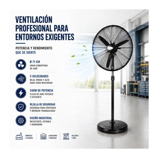 Ventilador de Pie Industrial Bilake Tormenta 240W 71cm 3 Velocidades Oscilante Altura Regulable