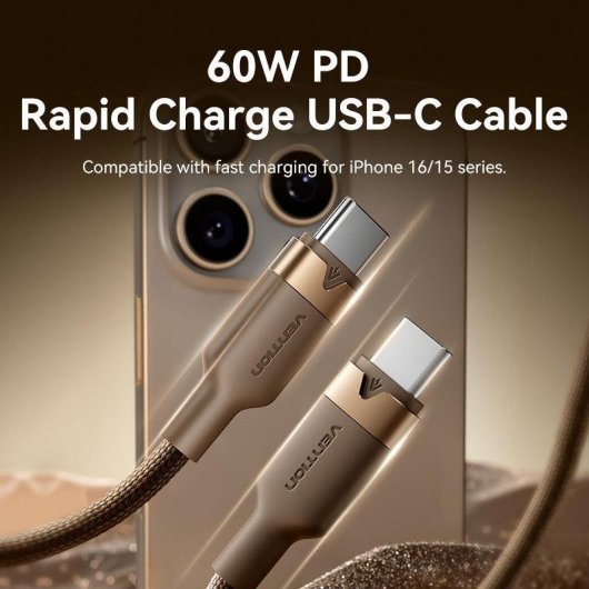 USB-C auf USB-C Kabel Vention TRDJF 60W 3A 1m USB 2.0 Braun